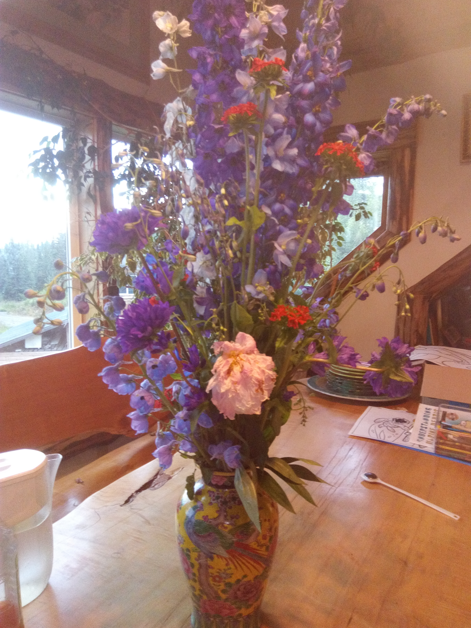 Flowers on the dining table.